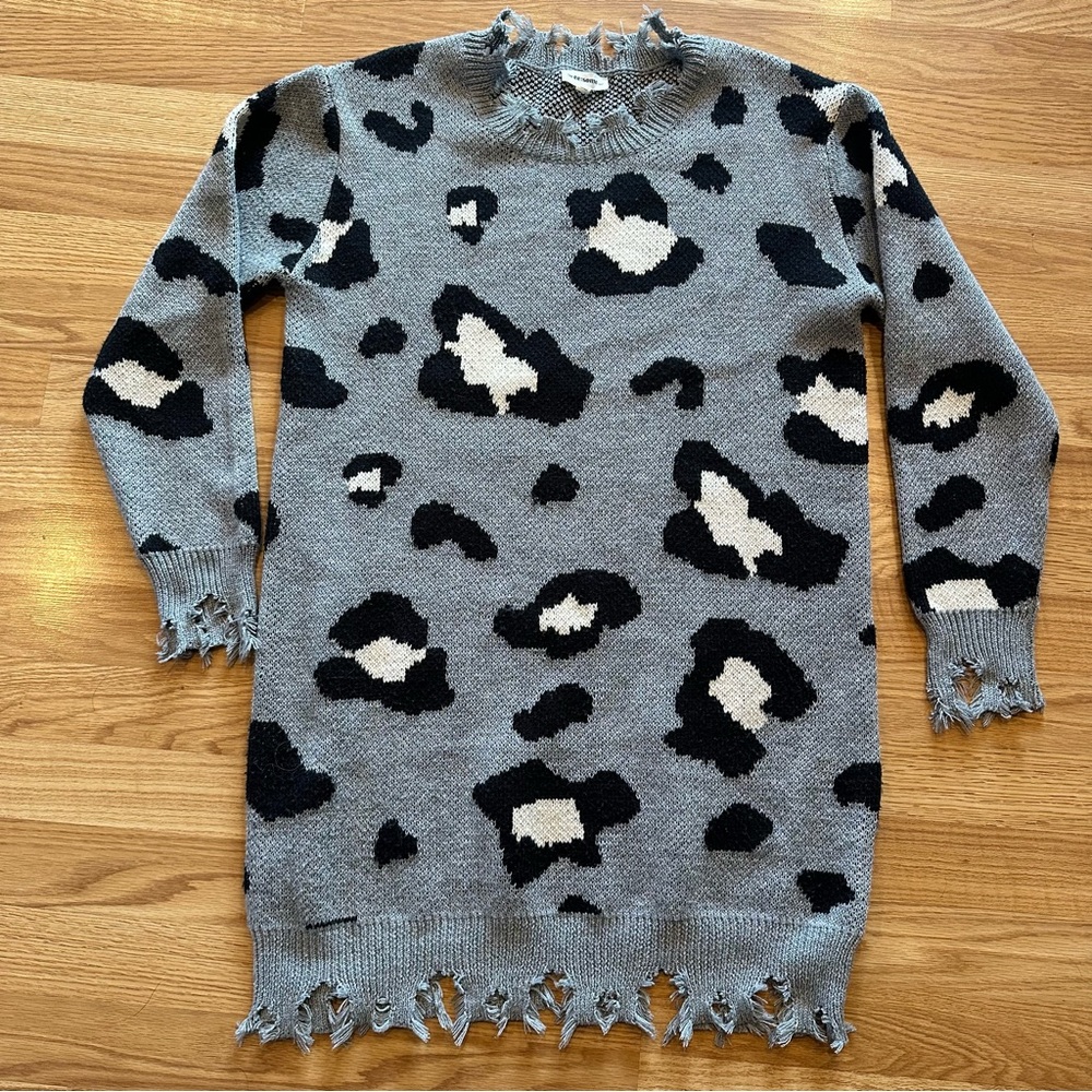 Eesome distressed animal print sweater dress
